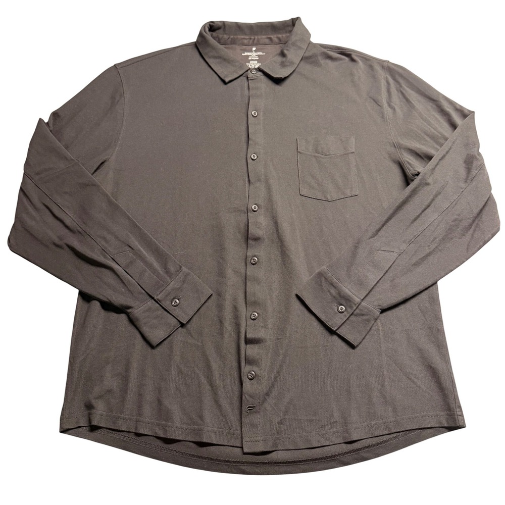Fabletics Mens XL Charcoal Grey Pique Knit Long Sleeve Button Down Shirt Pocket